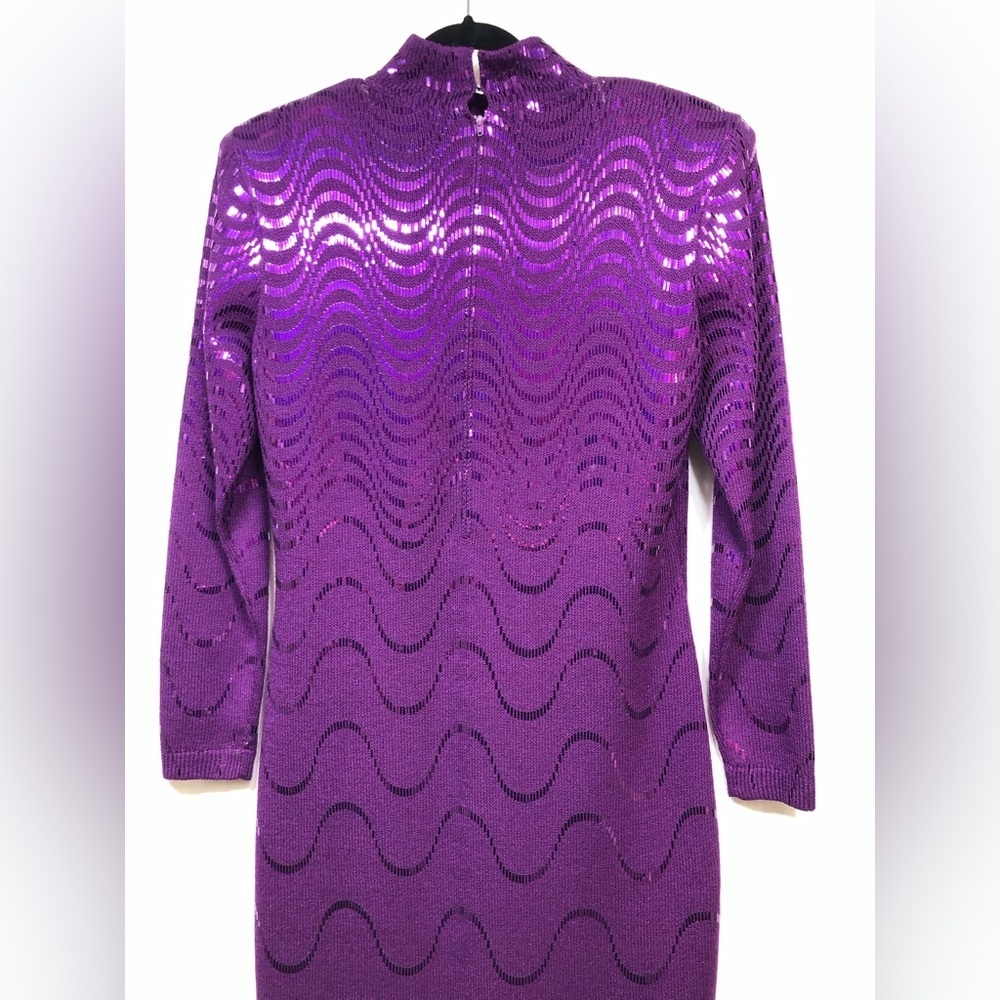 St. John Purple Knit Wave-Pattern Midi Dress - Picture 8 of 16